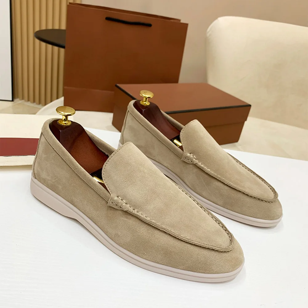 No Logo-Luxury Designer Suede Leather Men's Loafers Spring and Autumn Casual Soft Sole High Quality Cashmere Trends Flat Shoes