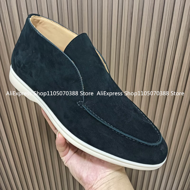 UnisexFlat Bottomed Walking Sheepskin Suede Loafers Women's Shoes Ankle Boots  All Genuine Leather High Tube Men's Casual Shoes