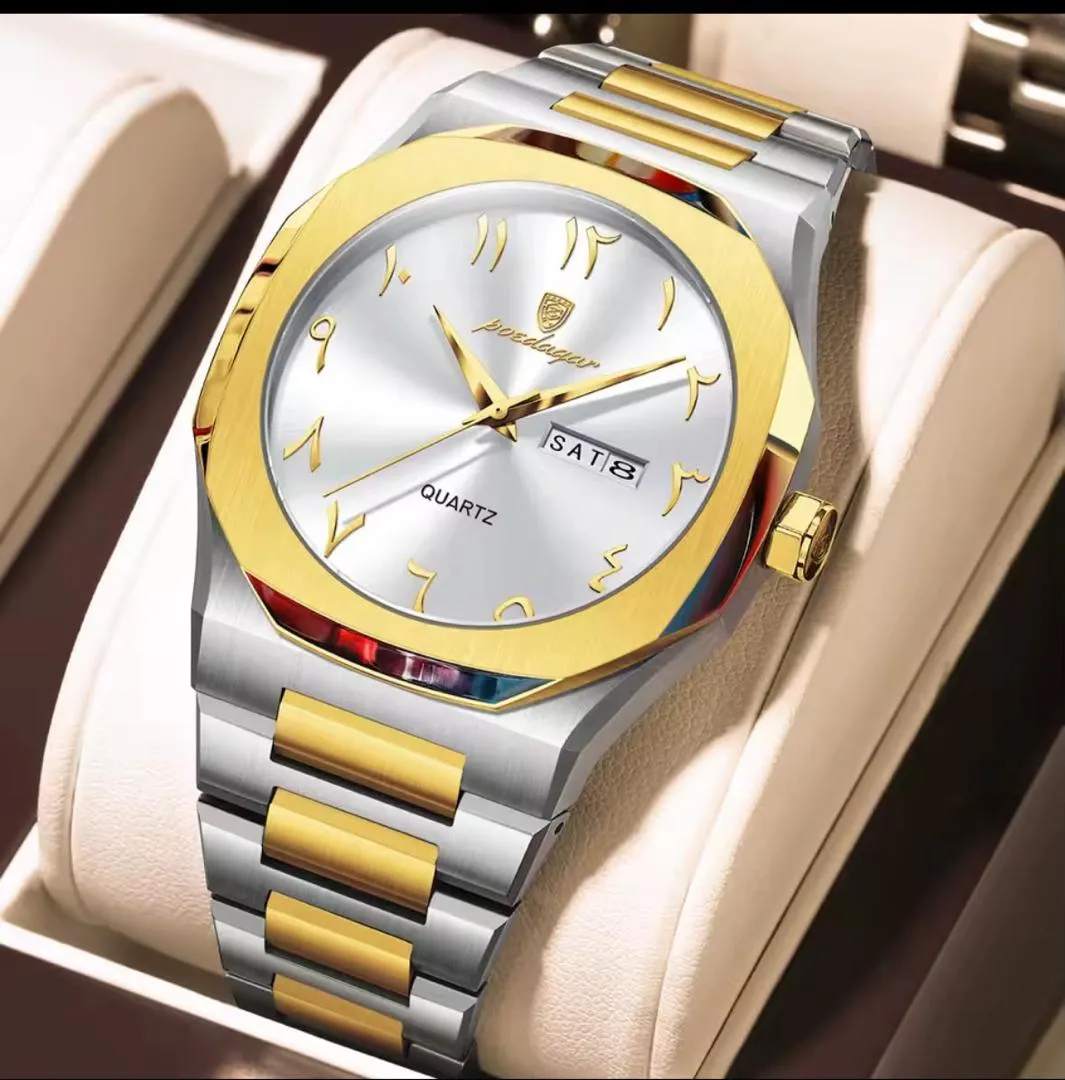Men's Two-Tone Stainless Steel Quartz Watch with Date Display