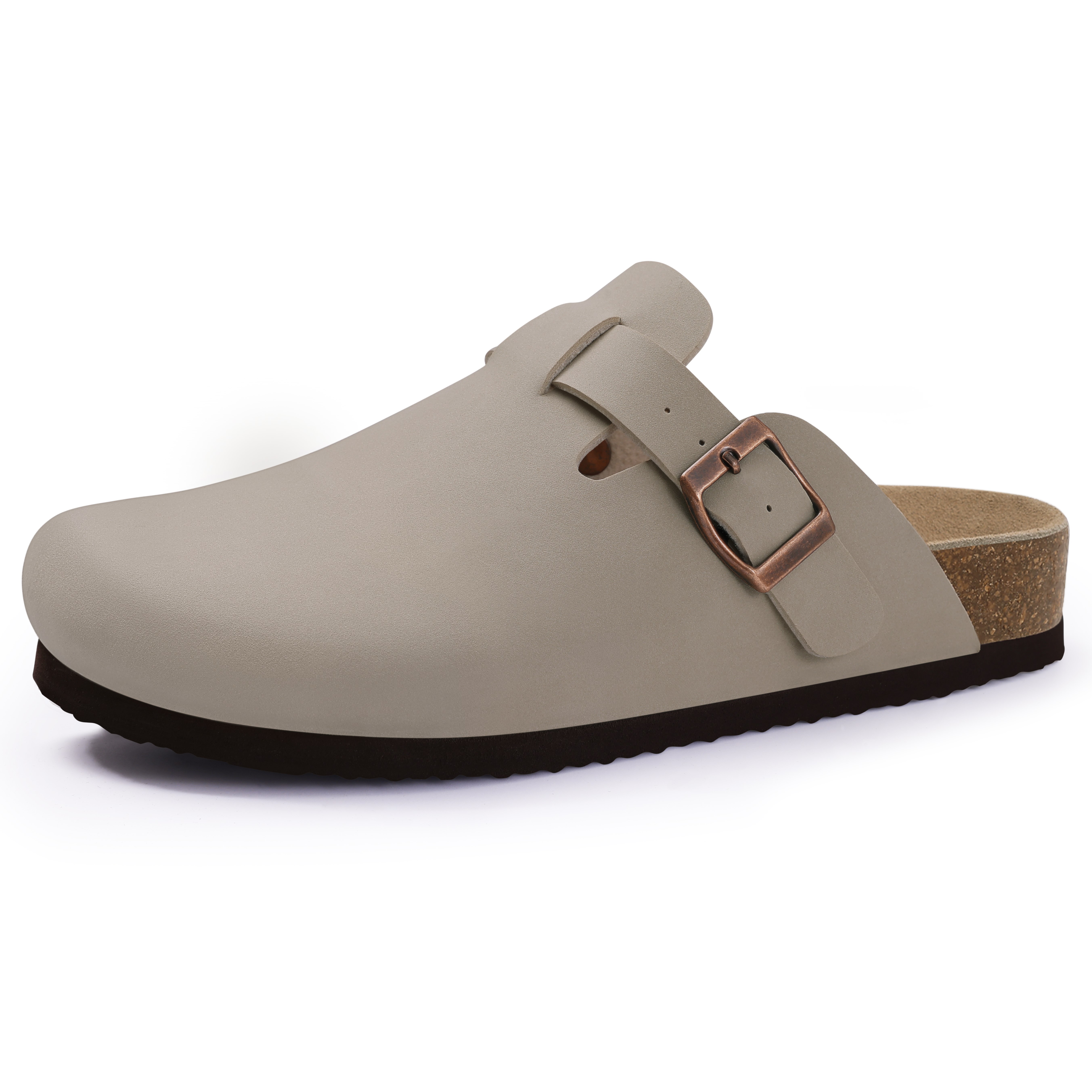 Kidmi Men's Suede Clogs Cork Footbed Clogs for Women Soft Leather Adjustable Buckle Slip-on Potato Shoes Sandals Beach Slippers