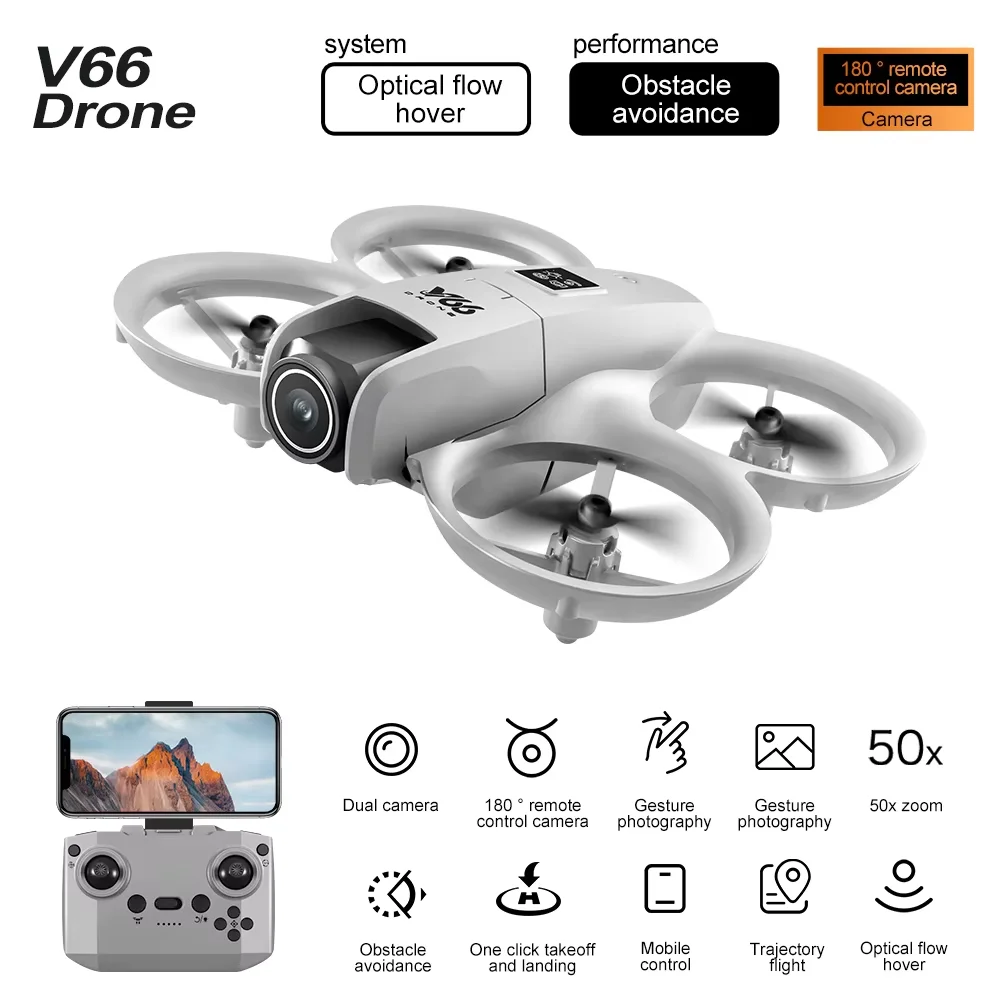 V66 Mini Remote Control Positioning Aerial Photography FPV Drone Wide Angle HD Camera Obstacle Avoidance Helicopter Machine Toy