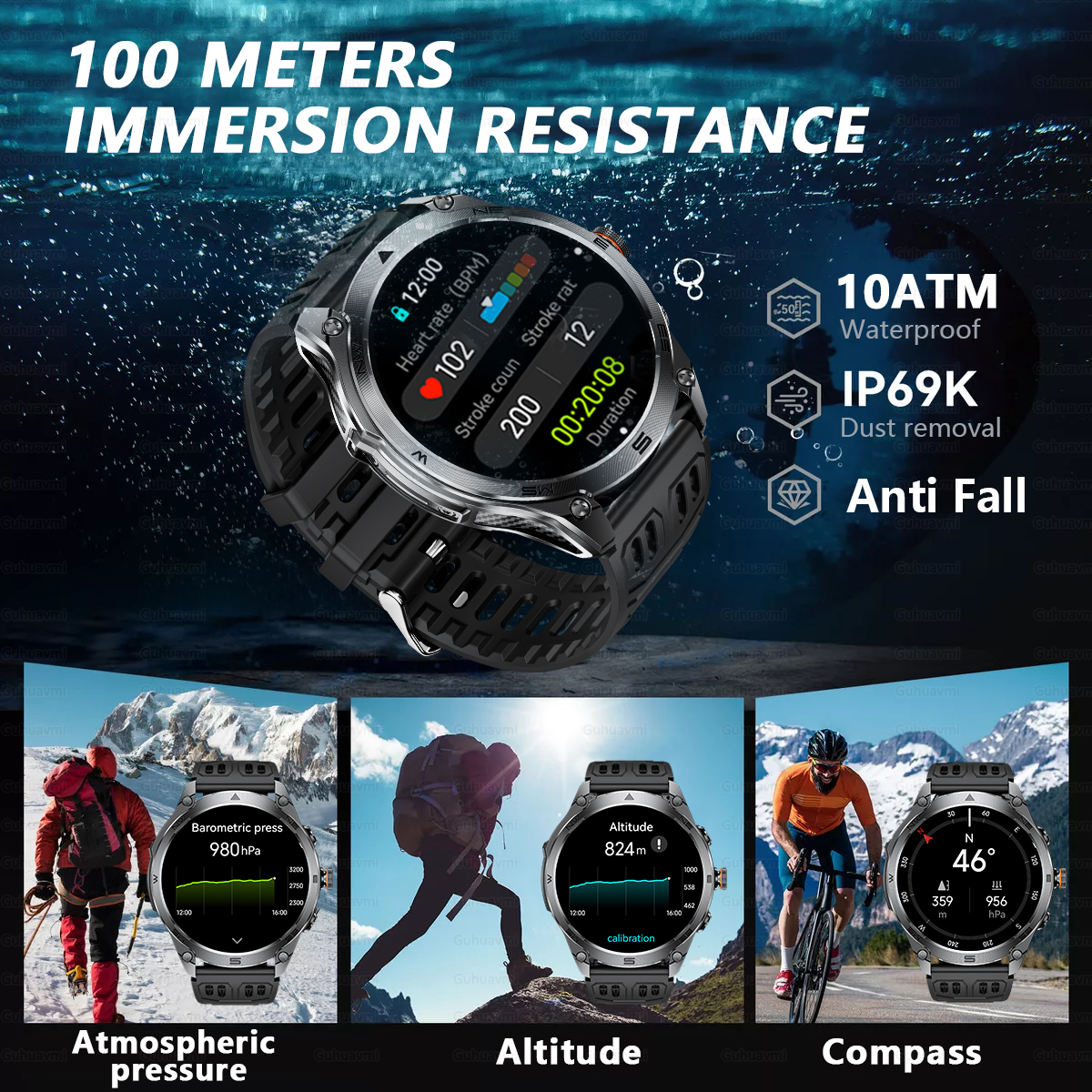2025 New GPS SmartWatch 1000Mah Battery Compass 10ATM Waterproof Tactics Sport Flashlight BT call Smart Watch For Men For xioami