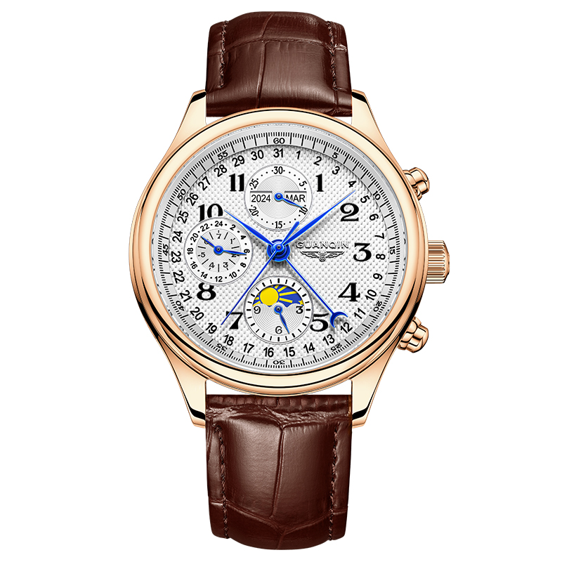 GUANQIN Men's Watches Automatic Mechanical Watches Swiss Quality Business Fashionable Multi-functional Waterproof Wristwatches