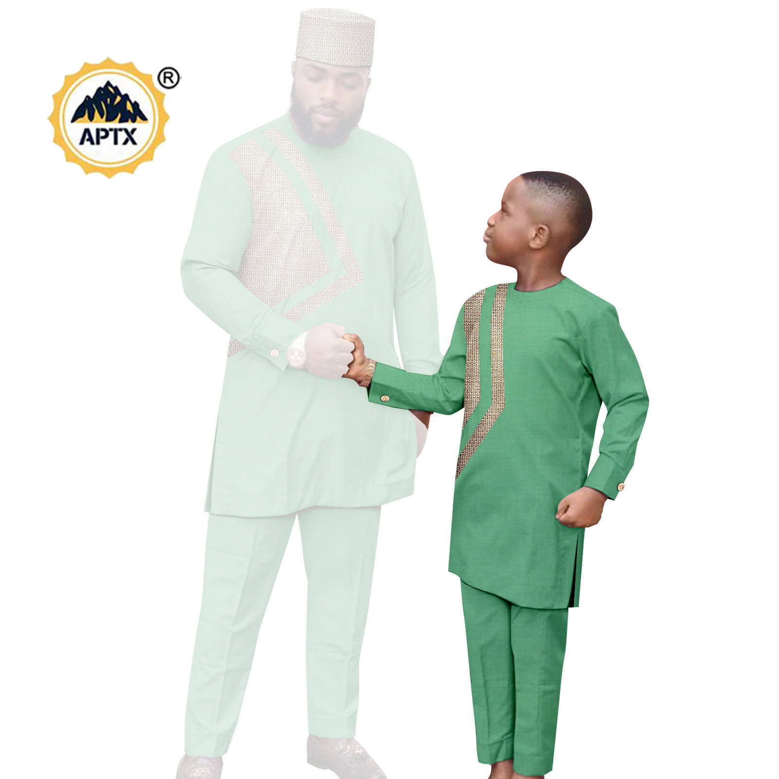 African Clothes for Family Dashiki Men Outfits Hat Top Shirt and Pant Sets Bazin Riche Father and Son Children Outwear 24F024
