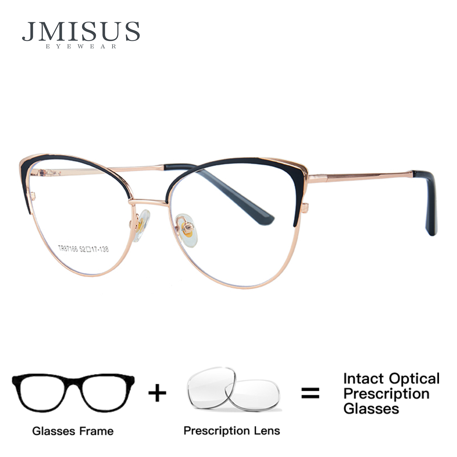 JMISUS Fashion Cateye Prescription Glasses Myopia Eyewear Metal Optical Eyeglasses for Women Anti Blue Light/Photochromic