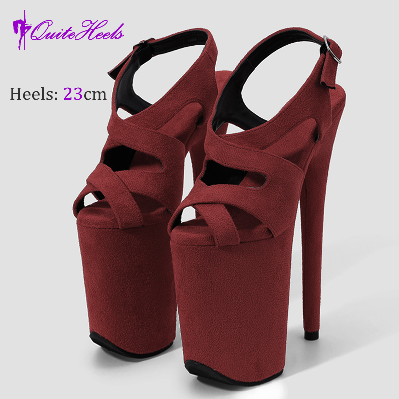 23CM High Heels Hot Hand-Made Suede Sexy Women'S Pole Shoes Stripper Heels Platform High Heel Sandals