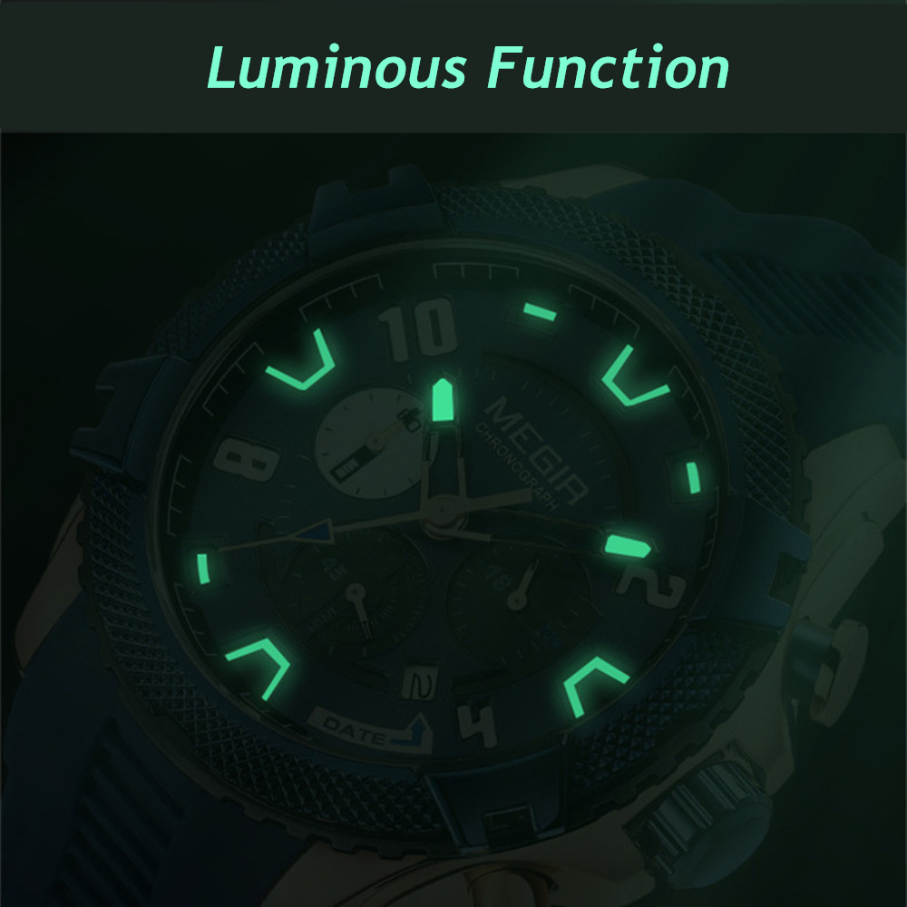 MEGIR Men's Watches Fashion Sport Chronograph Waterproof Calendar Military Quartz Wristwatch Clock 24-hour Reloj Hombre 2200