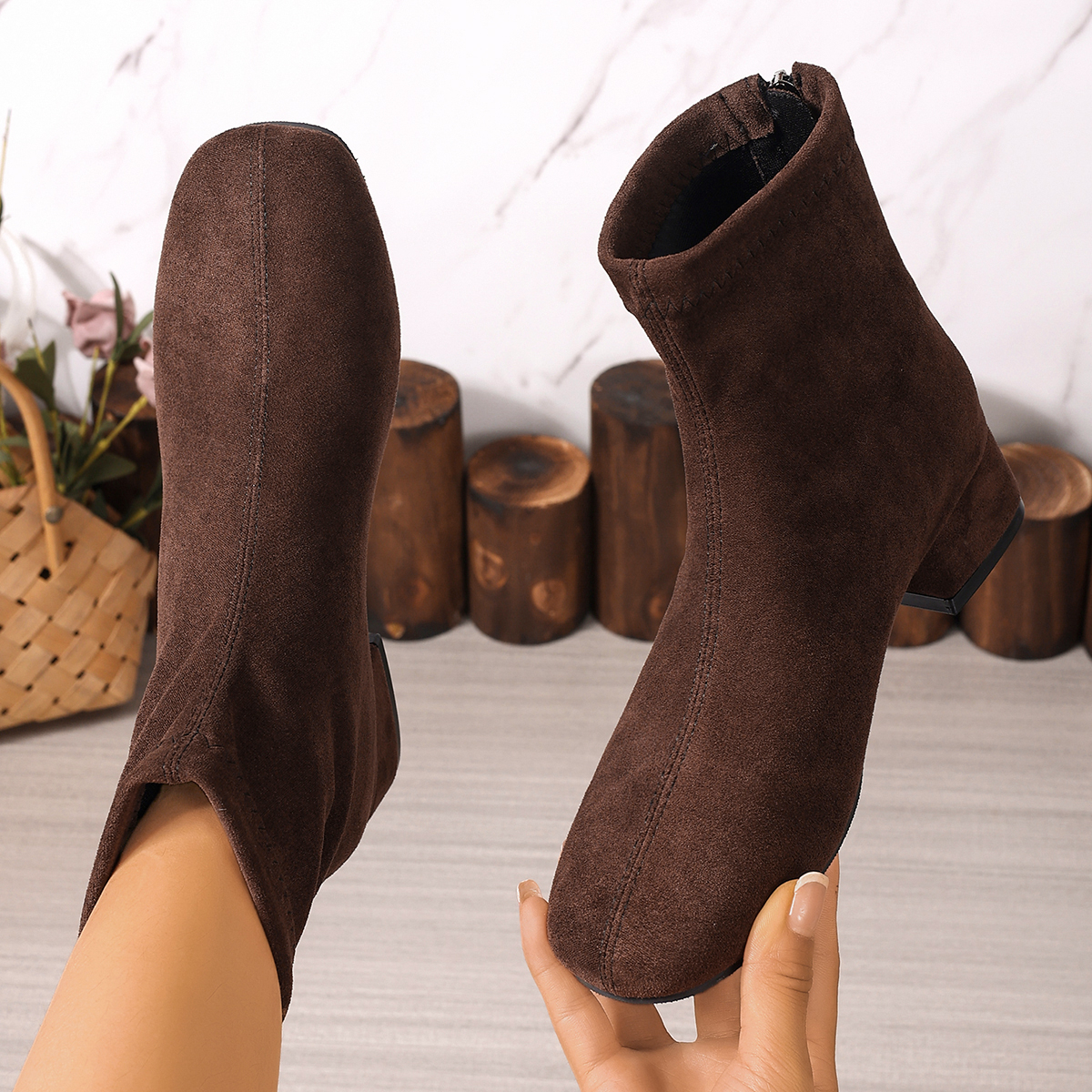 2026 New Mid Heels Women Suede Ankle Boots Winter Fashion Chunky Shoes for Woman Elegant Shoes Snow Chelsea Short Boots De Mujer