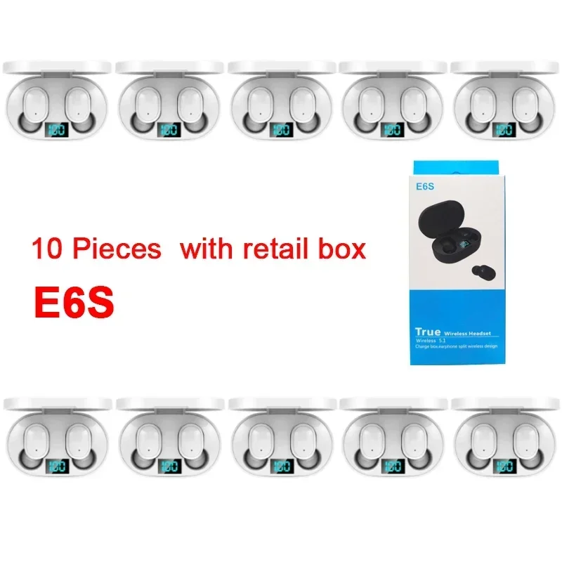 10 pcs Wholesale E6S TWS Wireless Headphones Bluetooth Earphone 5.0 Stereo Headset Earbuds with Microphone for iPhone Xiaomi