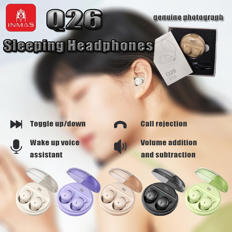 INMAS Q26 ENC Mini Portable Wireless Headsets Bluetooth In-Ear Earphone Noise Reduction Earbud Invisible Sleep Headphones HD Mic
