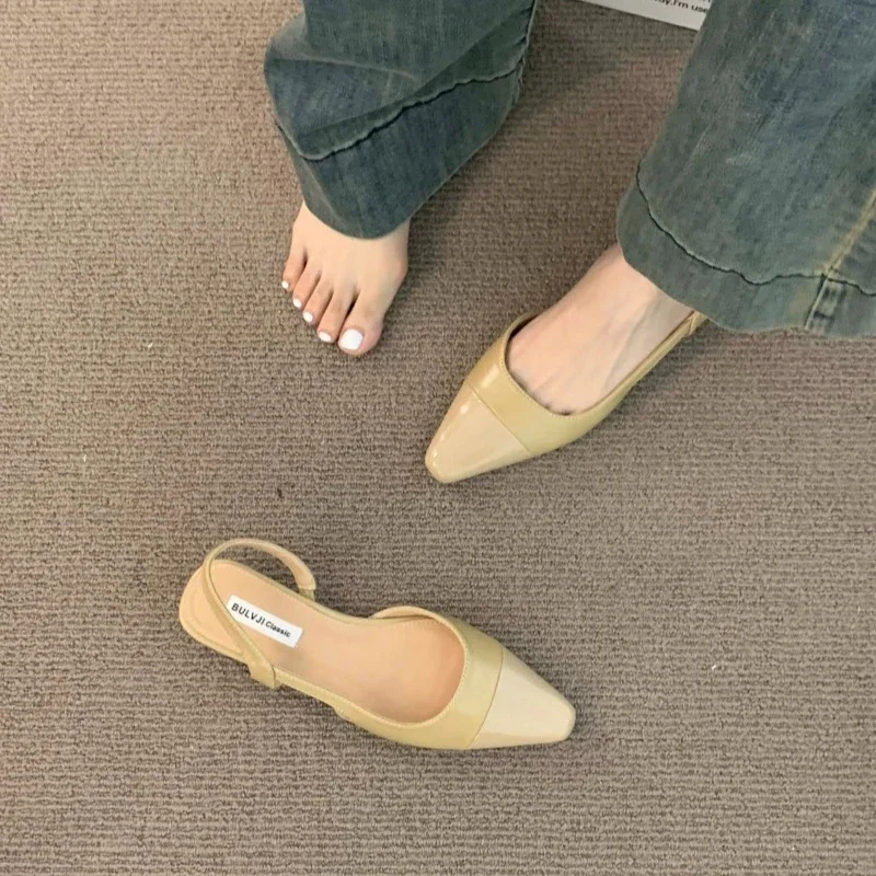 Brand luxury designer fashion PU leather design ladies summer new style pointed toe low heel women sandals non-slip flat shoes