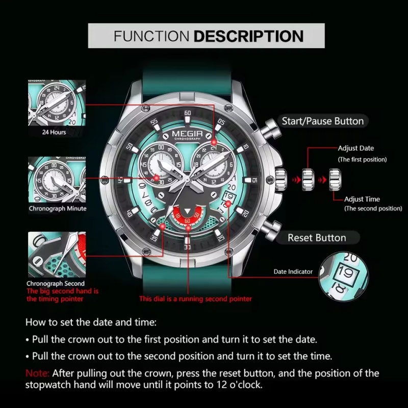 MEGIR 2248 Innovative Design Men's Quartz Watch Silicone Strap Waterproof Luminous Calendar Chronograph Daily Men's Clock reloj