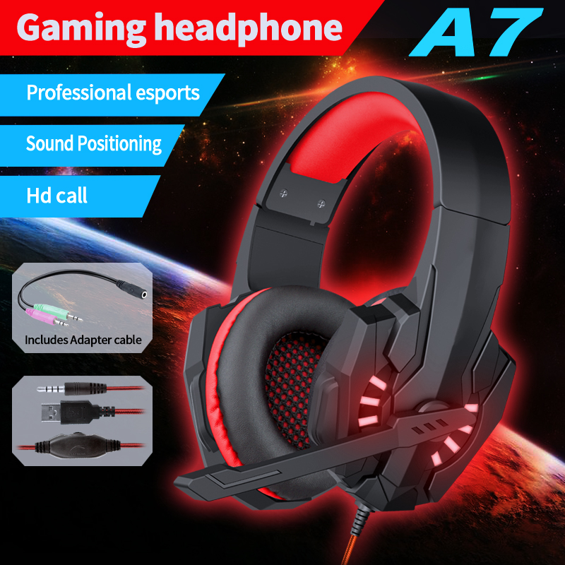 A7 Bass Gaming Headset with Mic Over-Ear Headphones Stereo Sound Gamer Video Game Noise Cancelling for PC Gaming Headset Esports