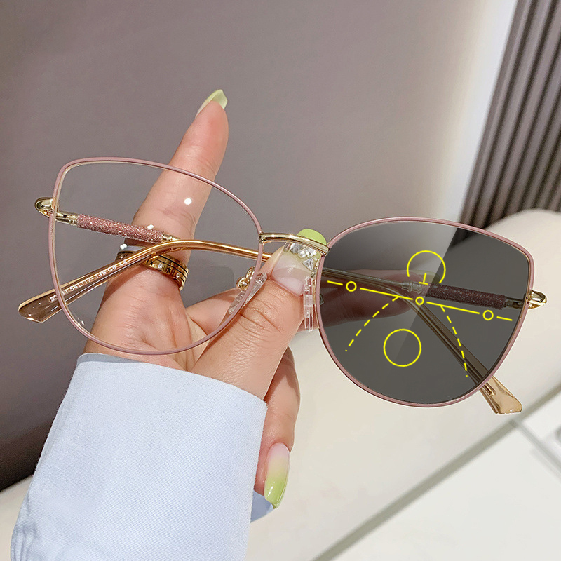 VICKI Lady Cat-Eyed Glasses Fashionable Anti-blue Light Sunglasses Customizable Prescription Photochromic Multifocal H7140