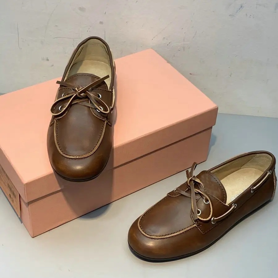 Vintage Distressed Fashion Casual Shoes Women's Flat Heel Loafers With Sheepskin Sole Rubber Outsole Summer Footwear For Adults