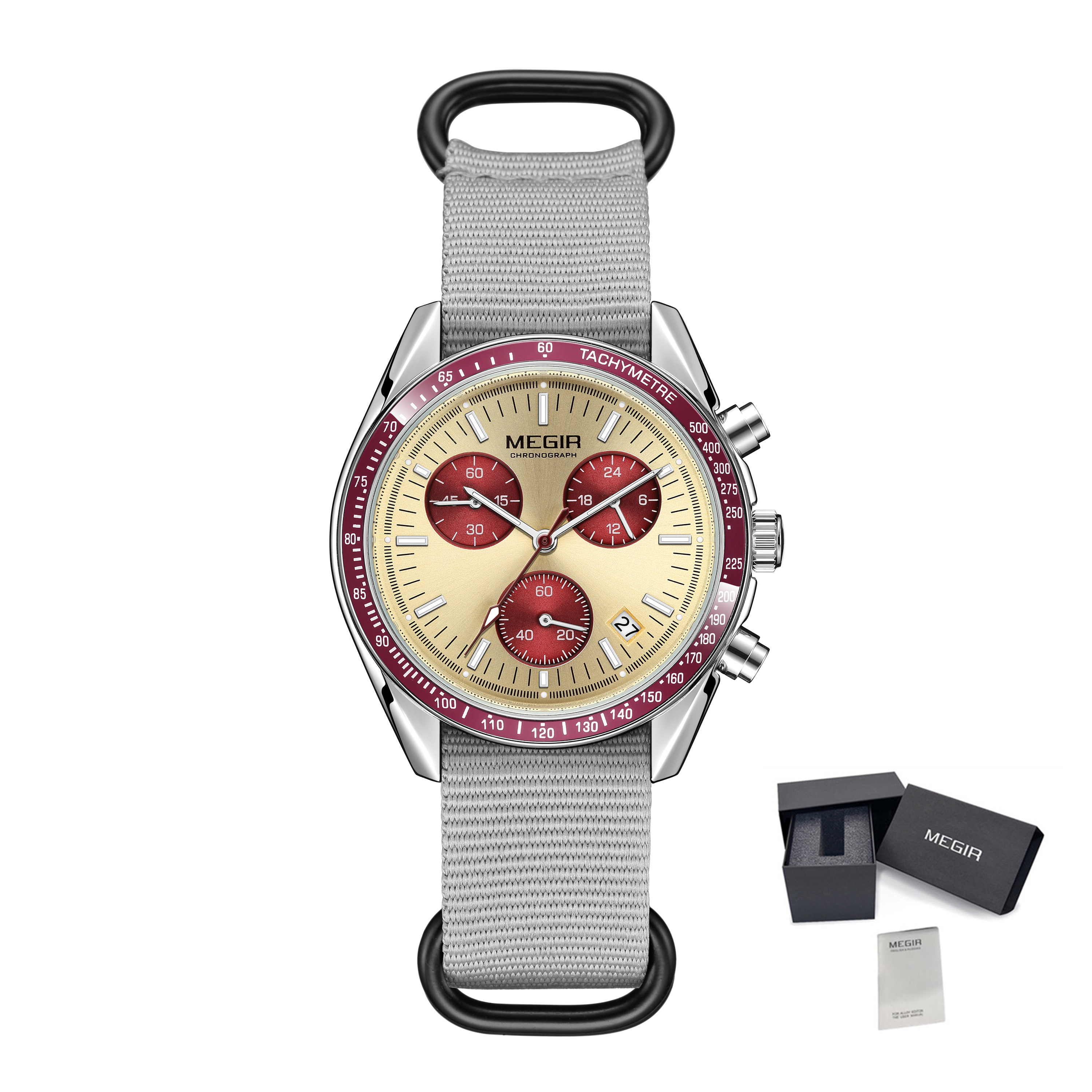 MEGIR Men's Watch Fashion Canvas Sports Wristwatch Waterproof Quartz Military Chronograph Date 24-hour Display Reloj Hombre 2247