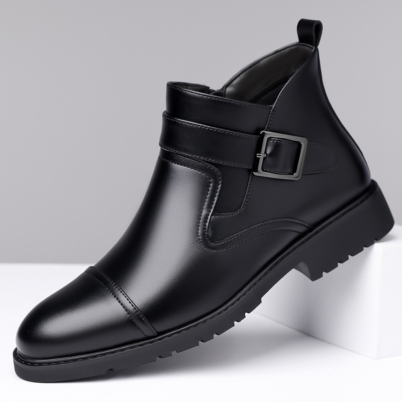 Winter New Mid Top Formal Business Shoes, Casual Leather Short Boots, Side Zipper Design, Waterproof and Windproof Riding Boots