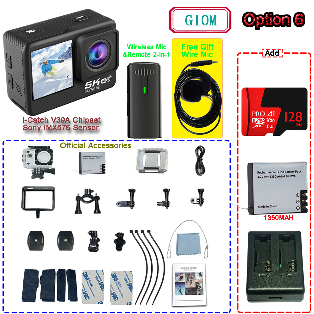 Action Camera 5K 4K60FPS EIS 48MP Wi-Fi Dual Screen 170D 8X Zoom Pre Record 30M Waterproof Sport Camera With Sony IMX576 Lens