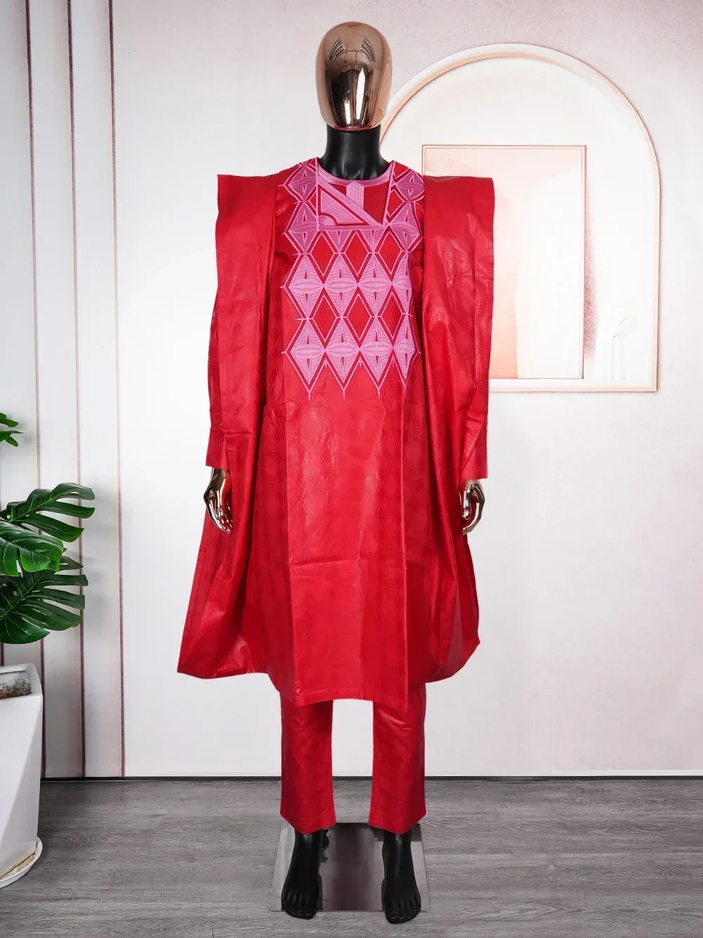 Dashiki African Clothes for Men Dashiki Tradition Outfit Robe Embroidery Red Tops Pants Suits 2025 Muslim Wedding Party Clothing