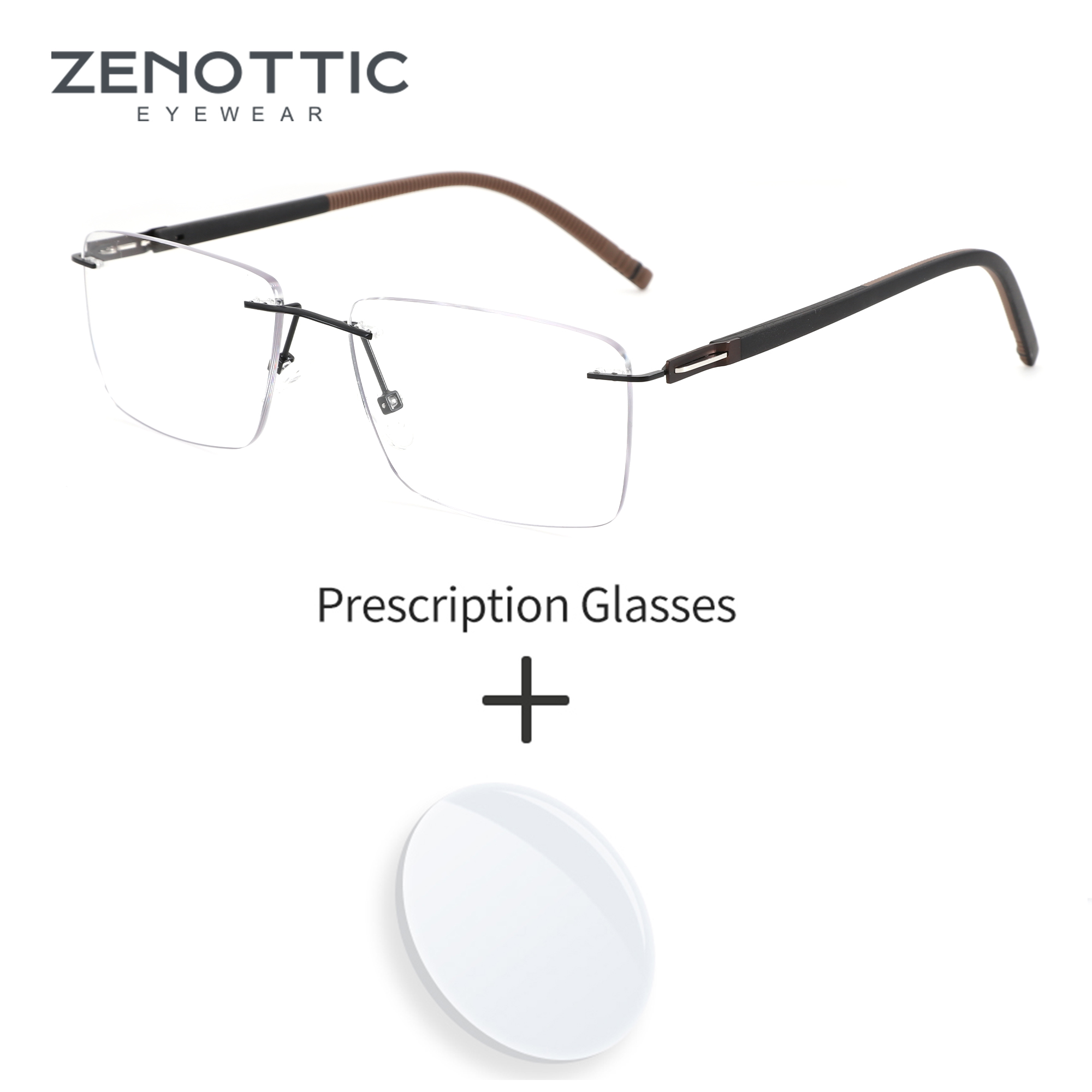 ZENOTTIC High-quality Rimless Rectangle Prescription Glasses Anti Blue Light/Photochromic Optical Eyeglasses For Men