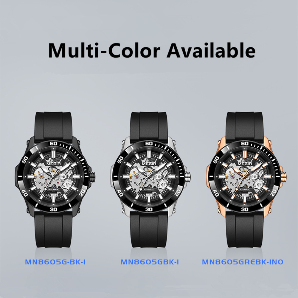 MEGIR Hollow Out Mechanical Watch for Men Fashion Stainless Steel Case Sapphire Full Automatic Wristwatches Montre Homme 8605