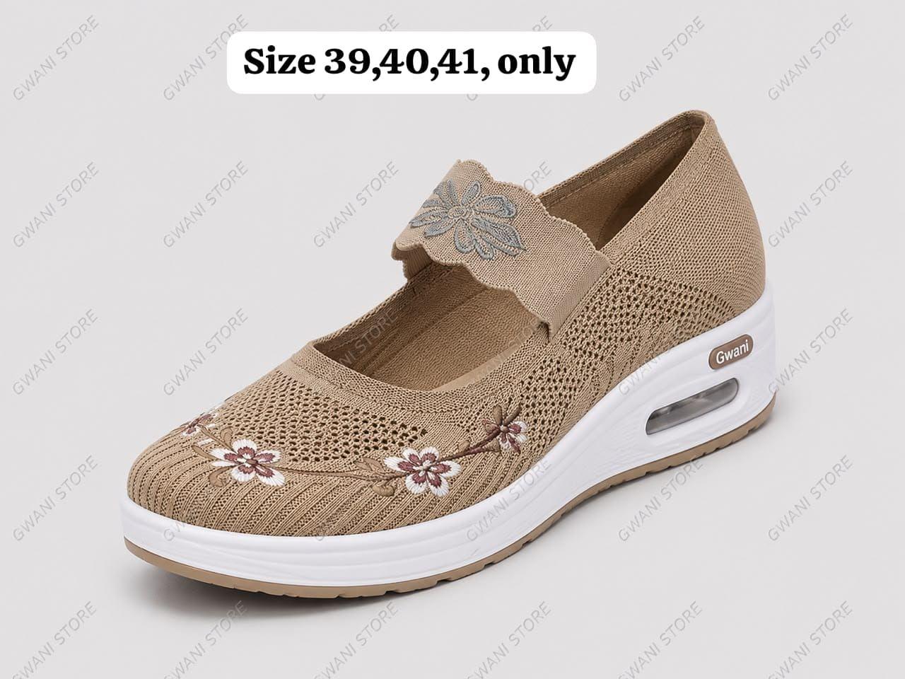 Gwani Women's Breathable Mesh Mary Jane Shoes with Floral Embroidery