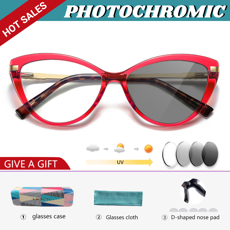 VKYEE Cat Eye Photochromic Anti Blue Ray Reading Glasses Women Myopia Hyperopia Prescription Custom Optical Eyeglasses PFD2111
