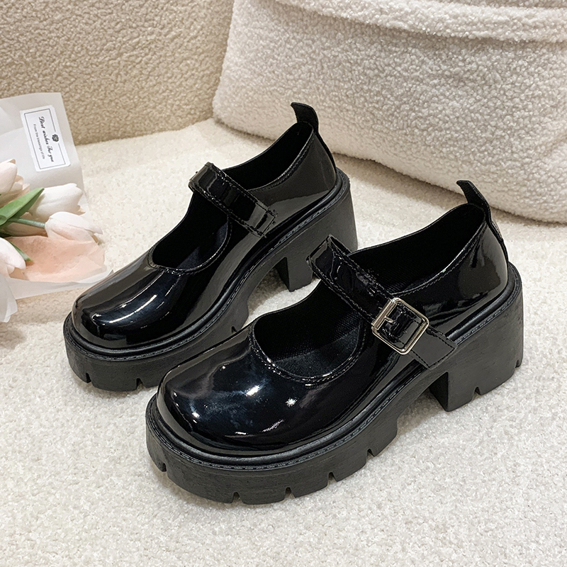 Thick-soled Small Leather Shoes for Women's Spring 2025 New Retro Round Head One-word Buckle Single Shoes
