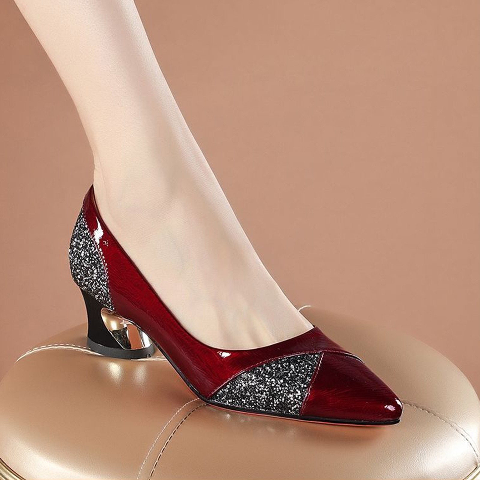Fashion High Heels Pumps High Quality Women Elegant Sexy Medium Heels Pointed Toe Shoes Comfort Casual Single Shoes