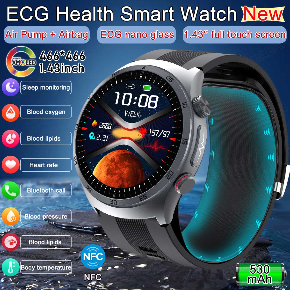 Airbag Smart Watch For huawei 2025 New health watch mens air Pump True Accurately Blood Pressure watches Uric Acid Blood Lipids