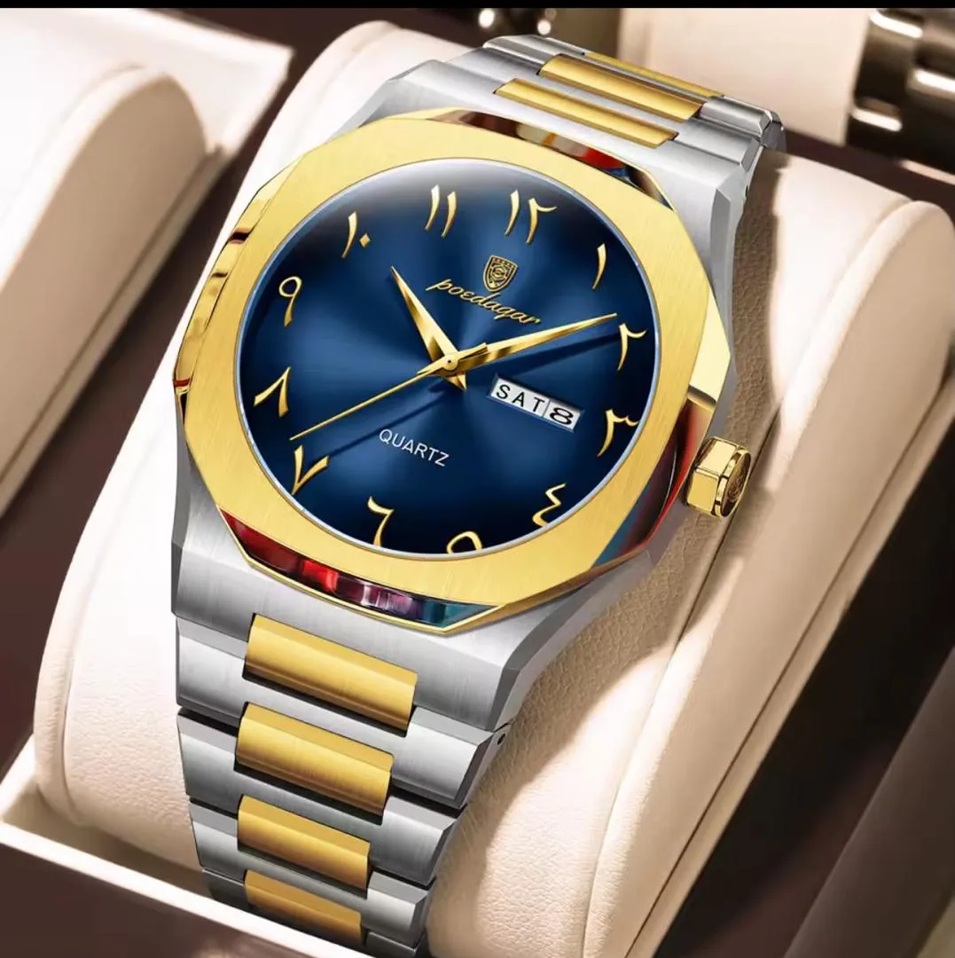 Pocdagar Men's Two-Tone Quartz Watch with Date Display