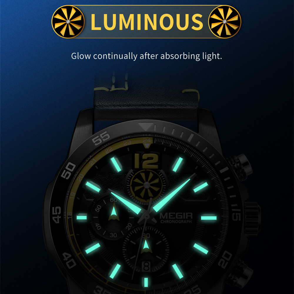 MEGIR Brand Original Men Watches Quartz Chronograph Luxury Leather Strap Sports Military Watch Waterproof Date Clock Wristwatch