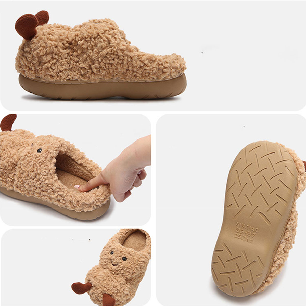 Creative and Fun Peanut-Shaped Home Warm Cotton Slippers for Women, Ins-Style Plush Non-Slip Winter Indoor Ladies' Slippers