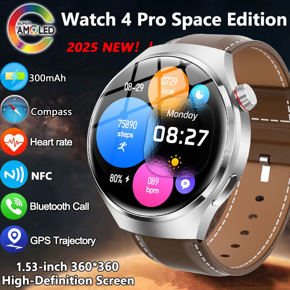 2025 New Watch 4 Pro Upgrade GPS NFC Men's Smartwatch 360*360 AMOLED HD Bluetooth Call Waterproof Smart Watch