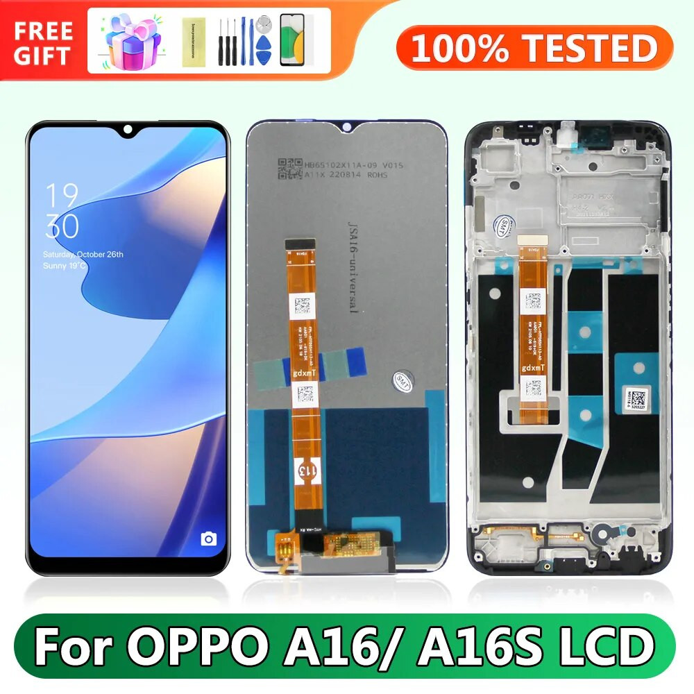 6.52" Screen for Oppo A16 CPH2269 Lcd Display Touch Screen Digitizer Assembly Panel with Frame for Oppo A16s CPH2271 Replacement