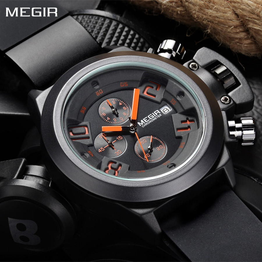 MEGIR Men Watches Luxury Sport Military Chronograph Waterproof Date Fashion Quartz Wristwatch Big Dial Relogio Masculino 2002