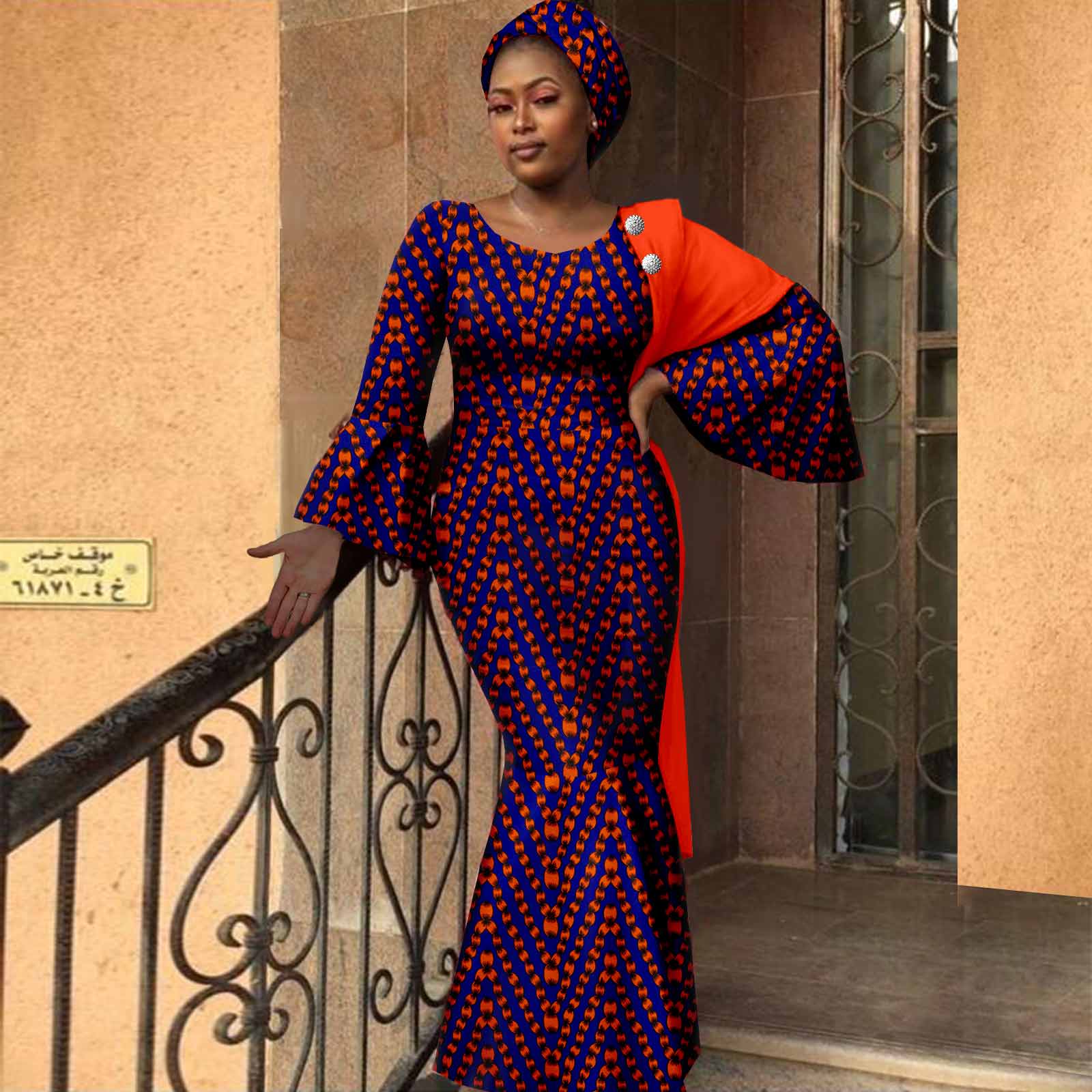African Women Dresses Dashiki Ankara Print Slim Long Dress with Headwrap Bazin Riche Ladies Outftis Party Vestidos Y2225023