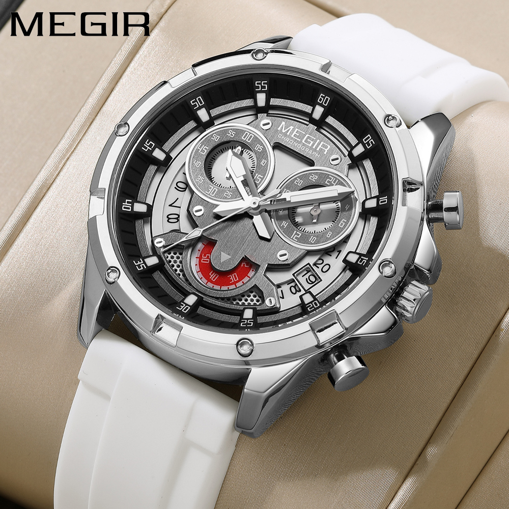 MEGIR Man Watch Quartz Waterproof Luxury Luminous Date Chronograph Silicone Men Wristwatch Military Sports Men's Watches