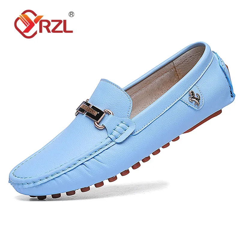 YRZL Shoes Men Handmade PU Leather Loafer Casual Driving Flats Slip-on Shoes Luxury Comfy Moccasins White Loafers Shoes for Men