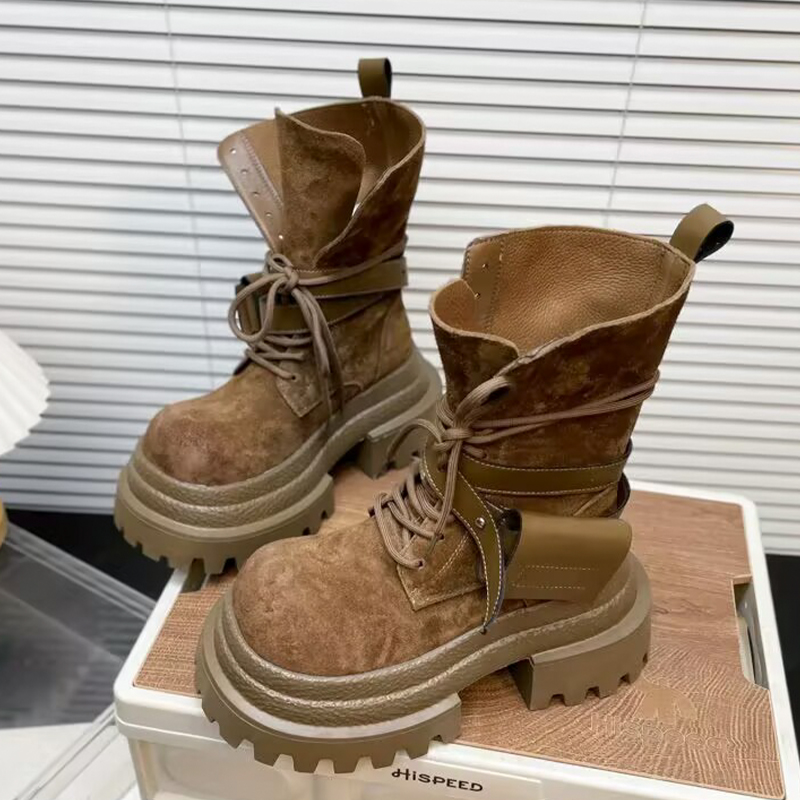 Women's Boots Flats Platform Designer Shoes Suede Fashion Dress Woman'ankle Boots Winter 2025 New Sport Mujer Motorcycle Boots