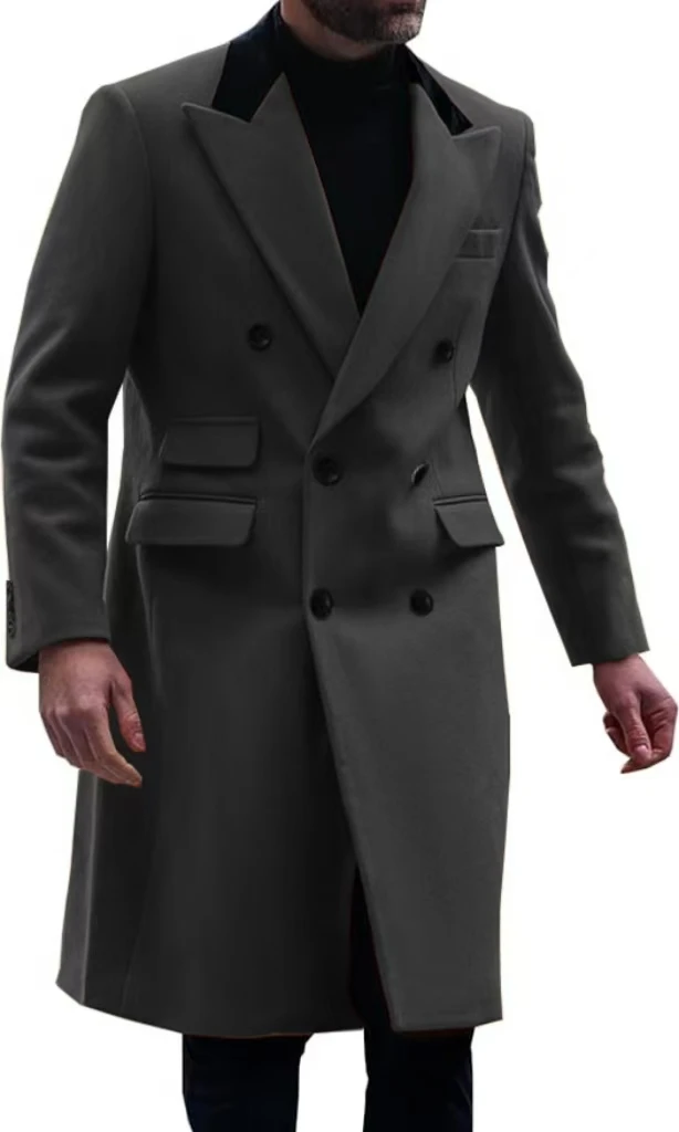 Fashion High Quality Customized Tuxedo Suit for Men Peak Lapel Trench Coat Double Breasted Winter Jacket for Banquet Business