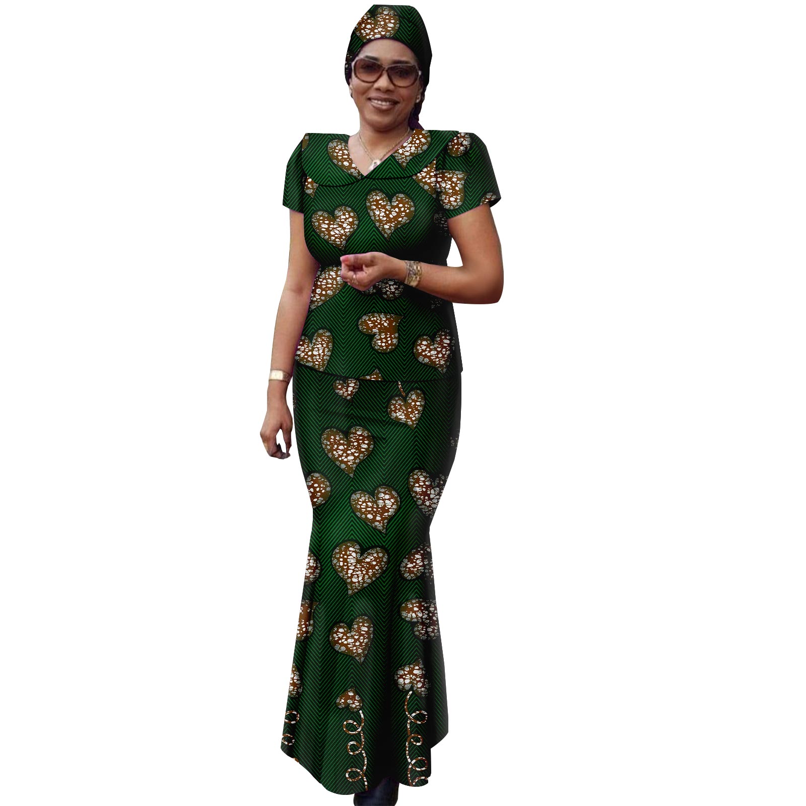 African Women Set Ankara Print Traditional Doll Collar Top and Skirts Match Headscarf Bazin Riche Dashiki Lady Outfits Y2326003