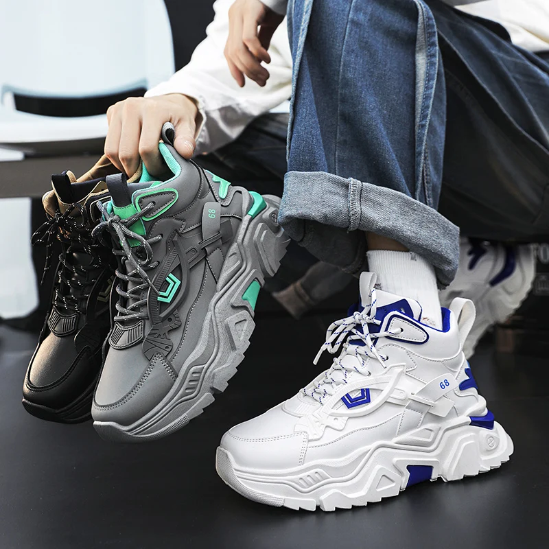 Men's High Top Dad Shoes with Thick Sole And Hidden Height 12cm Increase 10 Casual Sports Shoes for Adults Summer Synthetic