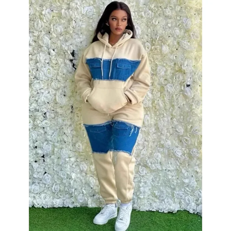 2 Piece Women Set Dashiki African Clothes Spring Autumn New Fashion Long Sleeve Denim Top And Pants Suit Party Matching Sets