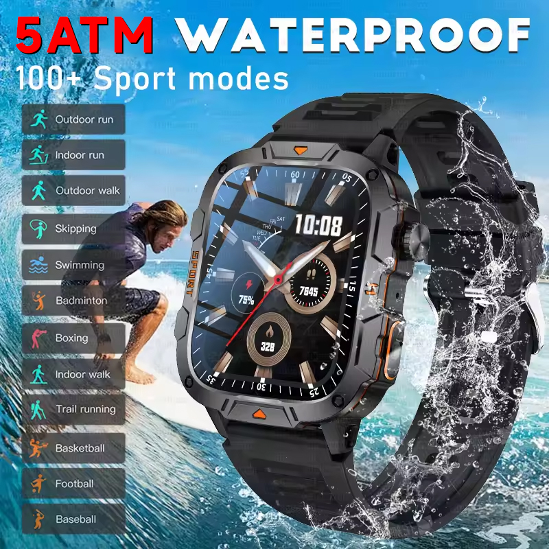 2025 For Xiaomi Outdoor Sports Smart Watch GPS trackr 5ATM Flashlight 1.96" HD Display Screen Bluetooth call Men Fitness Watches