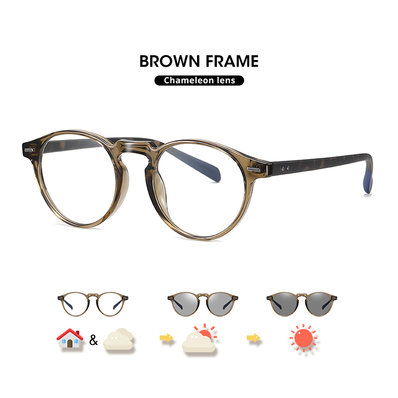 LIOUMO Round Glasses For Computer Anti-Blue Blocking Eyeglasses Men Women Change Color Lenses Photochromic Eyewear