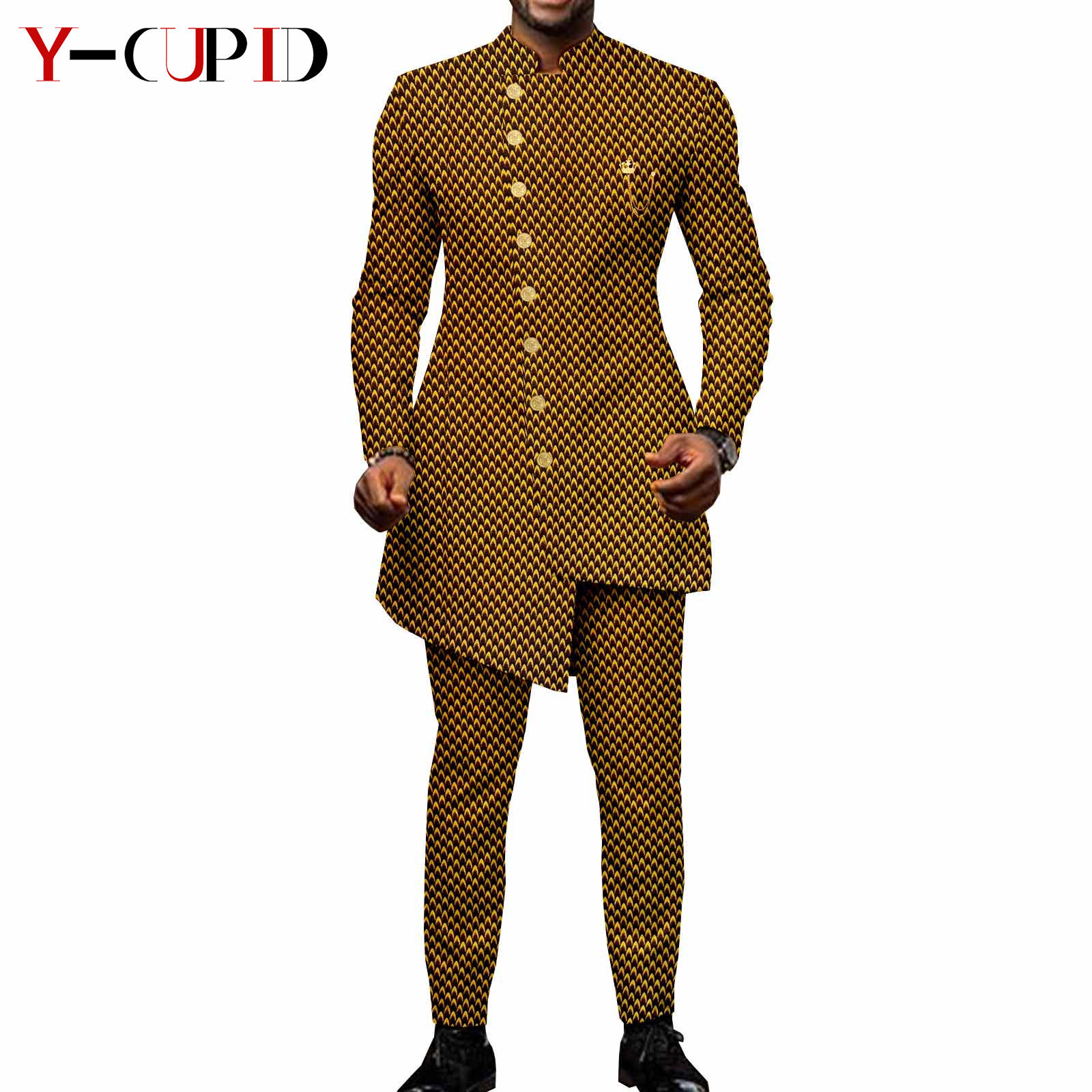 African Suits for Men Single Breasted Fit Jackets Matching Couple Outfits Bazin Riche Dashiki Print Dresses Trench Coats Y23C007