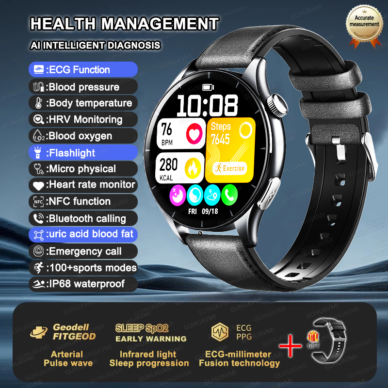 2025 New ECG+PPG Health Diagnosis Smartwatches Men Women Clock Uric Acid Lipid BP Heart rate Tracker NFC Sports Smart Watch IOS
