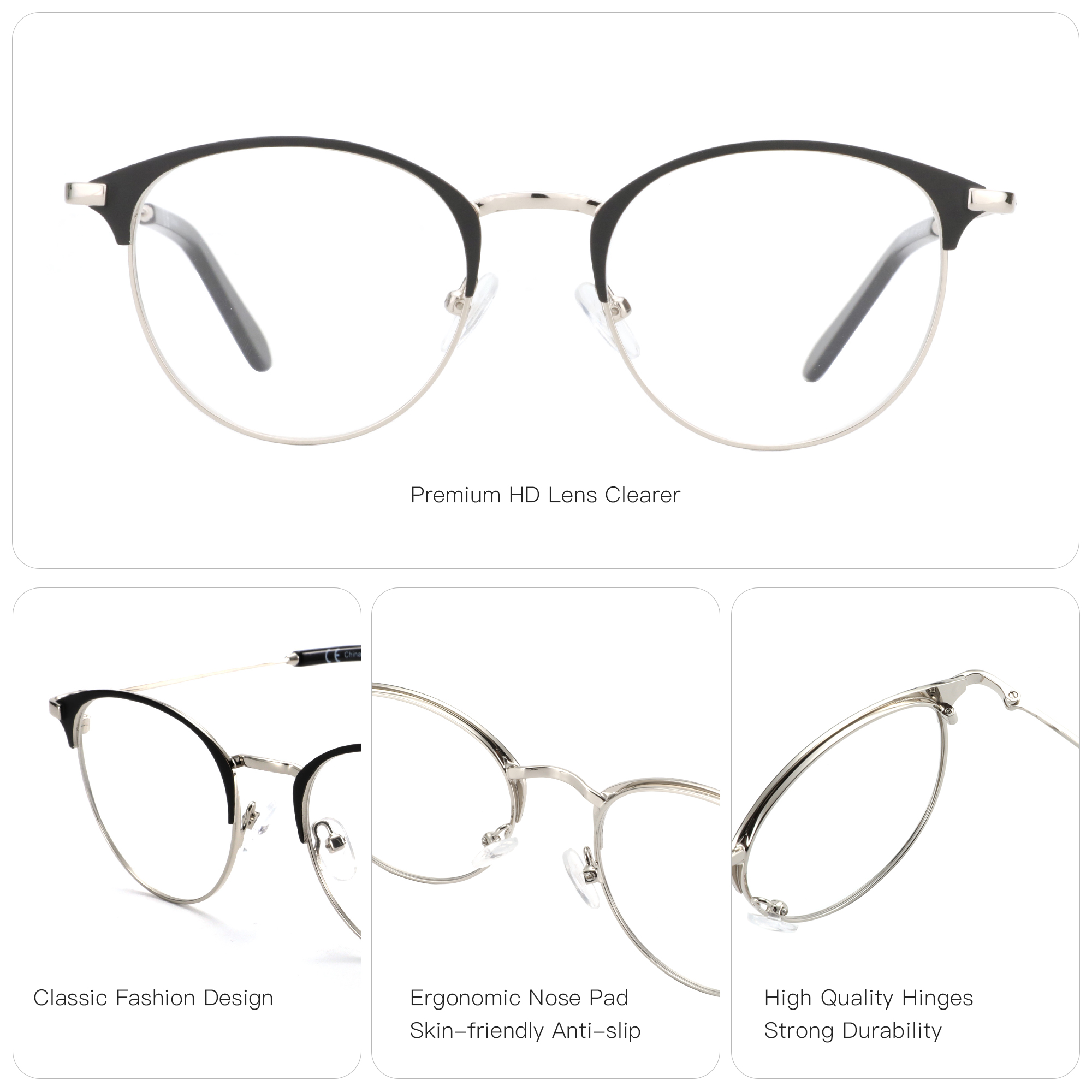 BLUEMOKY New men's and women's metal circular prescription glasses, progressive optical photochromic multifocal for myopia