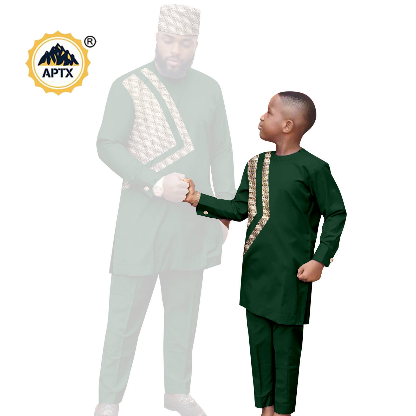 African Clothes for Family Dashiki Men Outfits Hat Top Shirt and Pant Sets Bazin Riche Father and Son Children Outwear 24F024